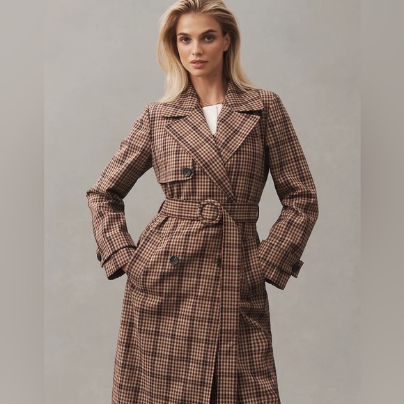 Avec Les Filles Jackets & Blazers - Avec Les Filles Belted Plaid Trench Coat